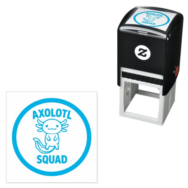 Funny cute Axolotl Squad custom editable blue Self-inking Stamp (In Situ)