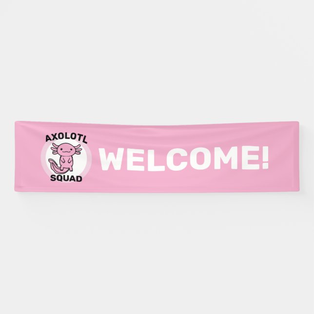 Funny cute Axolotl Squad custom editable pink Banner (Horizontal)