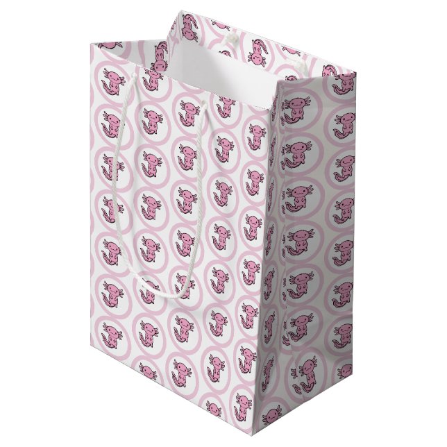 Funny cute Axolotl Squad custom editable pink Medium Gift Bag (Front Angled)