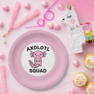 Funny cute Axolotl Squad custom editable pink Paper Plate