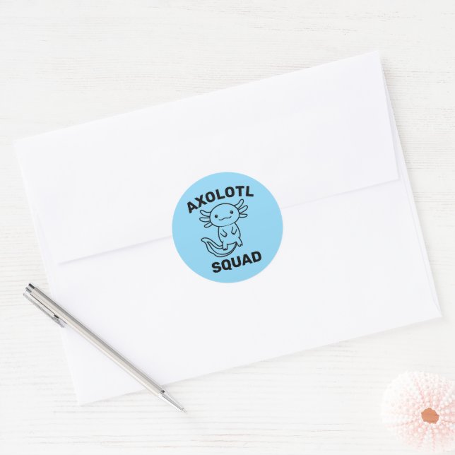 Funny cute Axolotl Squad Party editable blue pink Classic Round Sticker (Envelope)