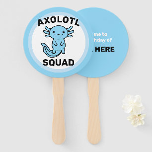 Funny cute Axolotl Squad Party editable blue pink Hand Fan