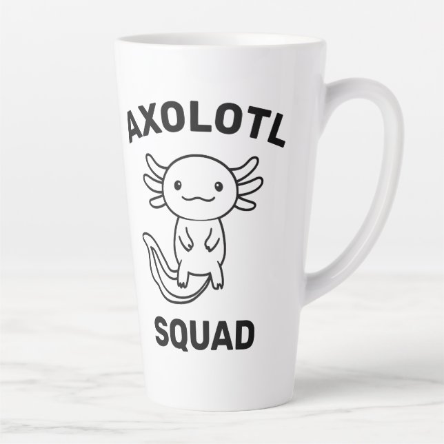 Funny cute Axolotl Squad Party editable blue pink Latte Mug (Right)