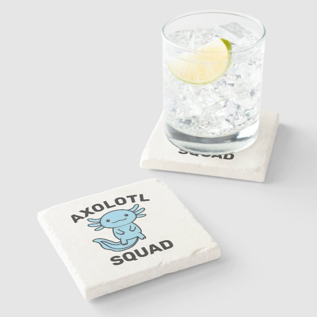 Funny cute Axolotl Squad Party editable blue pink Stone Coaster (Side)