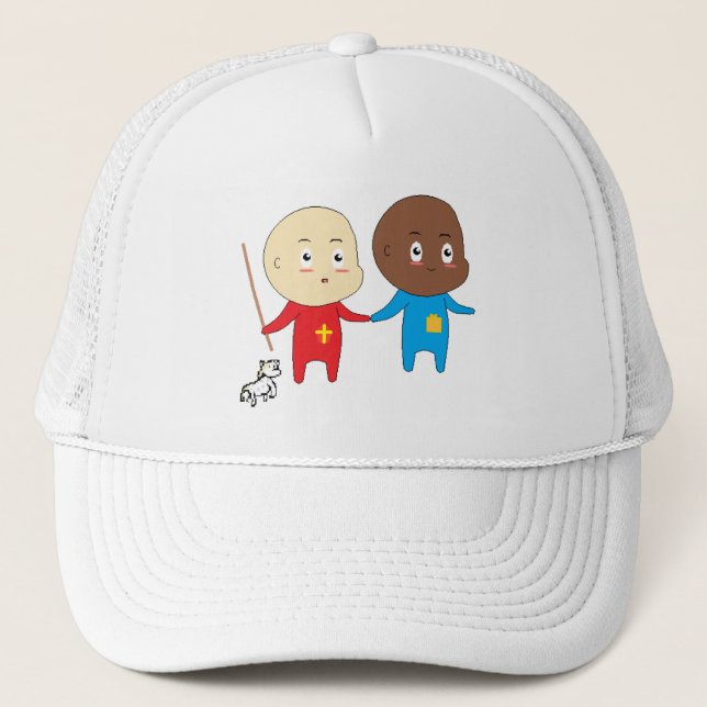 Funny Cute Babies Little St. Nicholas and Friend Trucker Hat (Front)