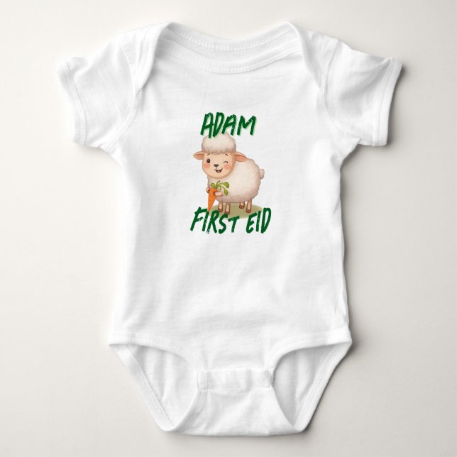 Funny cute Baby First Eid Adha funny Baby Name Bodysuit (Front)