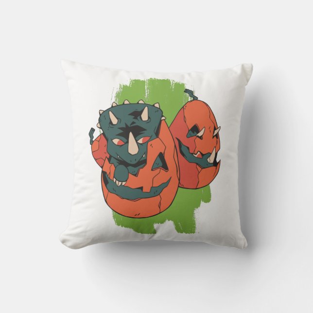 Funny Cute Baby Triceratops Pumpkin Egg Halloween Cushion (Front)