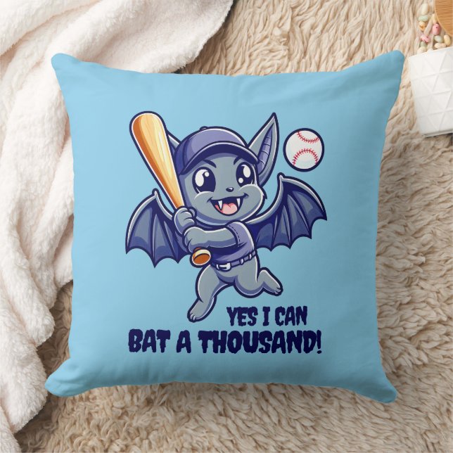 Funny Cute Bat Yes I Can Bat a Thousand! Cushion (Blanket)