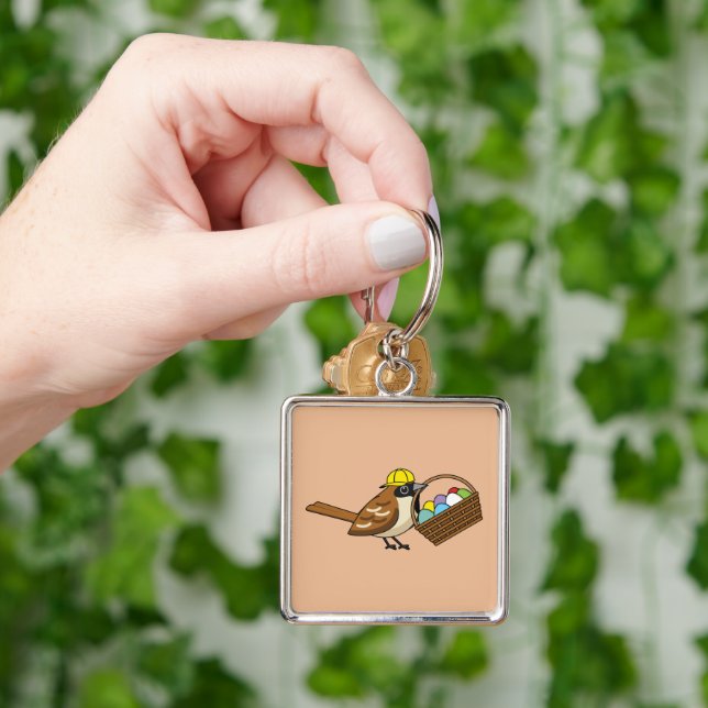 Funny Cute Bird with Colourful Eggs Basket Key Ring (Hand)