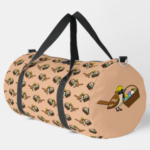 Funny Cute Bird with Colourful Eggs Basket Pattern Duffle Bag