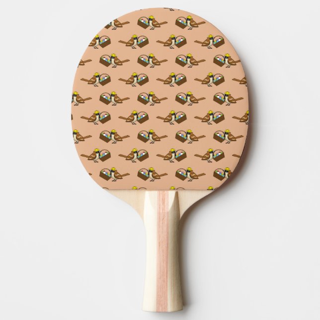 Funny Cute Bird with Colourful Eggs Basket Pattern Ping Pong Paddle (Front)