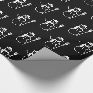 Funny Cute Black and White Snowman Pattern Wrapping Paper