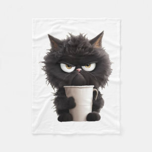 Funny Cute Black Cat Coffee Angry  Fleece Blanket