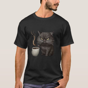 Funny Cute Black Cat Coffee Angry T-Shirt