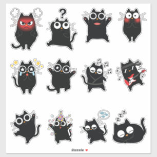 Funny Cute Black Cat Expressions Sticker Pack