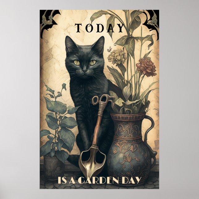 Funny cute Black cat in the garden  Poster (Front)