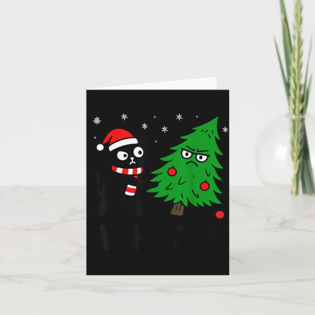 Funny Cute Black Cat What Jamas Christmas Tree Cos Card (Front)
