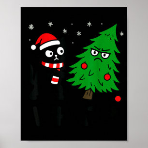 Funny Cute Black Cat What Jamas Christmas Tree Cos Poster