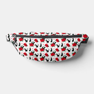 Funny Cute Black Cats Red Roses Pattern Bum Bags