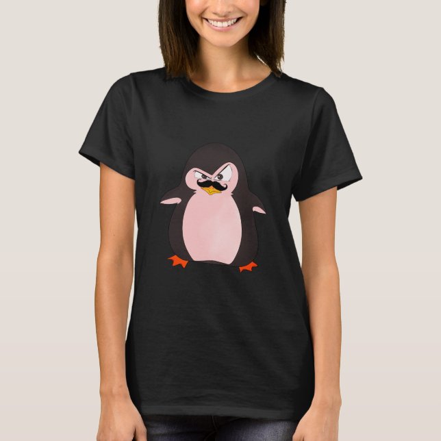 Funny Cute Black Pink Orange Angry Penguin T-Shirt (Front)