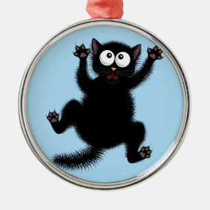 Funny Cute Black Scared Cartoon Cat, kitten Metal Tree Decoration