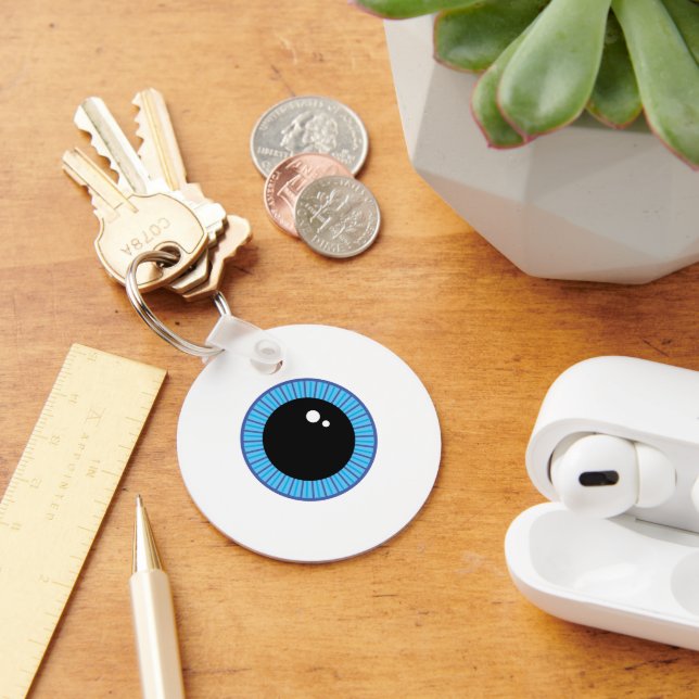 Funny Cute Blue Eyeball Key Ring (Desk)