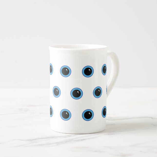 Funny Cute Blue Eyes Bone China Mug (Front Right)