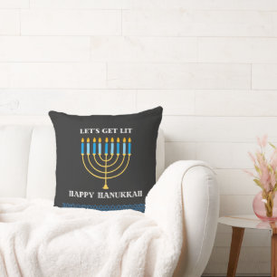 Funny Cute Blue Hanukkah Menorah Design Cushion