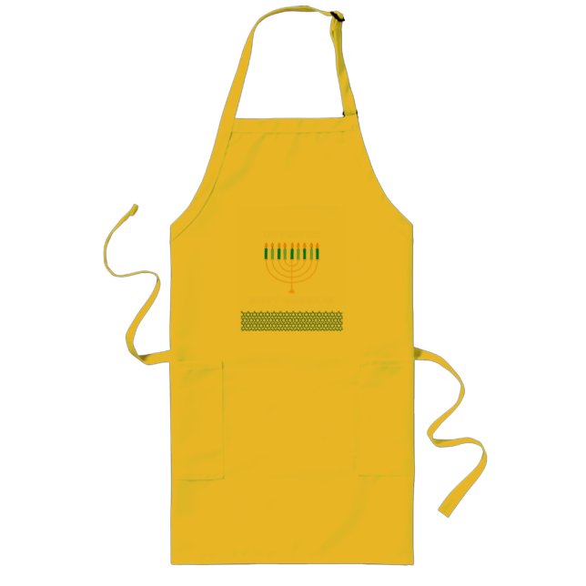 Funny Cute Blue Hanukkah Menorah Design Long Apron (Front)