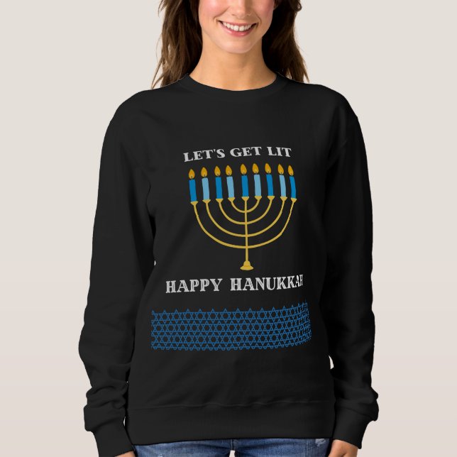 Funny Cute Blue Hanukkah Menorah Design Sweatshirt (Front)