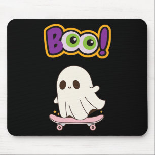 Funny Cute Boo Ghost Skateboarding For Party Or Te Mouse Pad