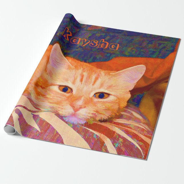 Funny Cute Bright Orange Tabby Cat Decoupage Wrapping Paper (Unrolled)