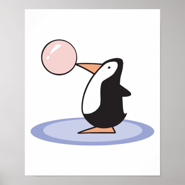 funny cute bubble gum penguin poster (Front)