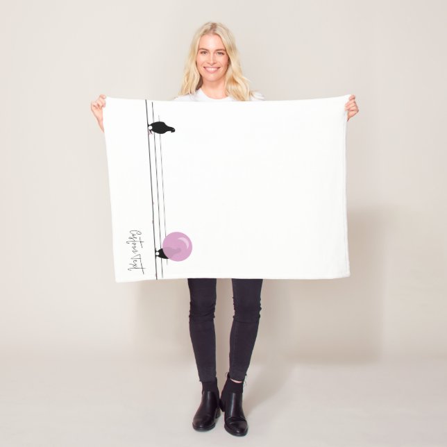 Funny Cute Bubblegum Birds on a Wire White Fleece Blanket (In Situ)
