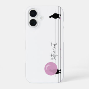 Funny Cute Bubblegum Birds on a Wire White iPhone 16 Case