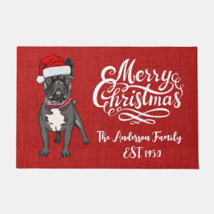 Funny cute bulldog elegant script red christmas  doormat