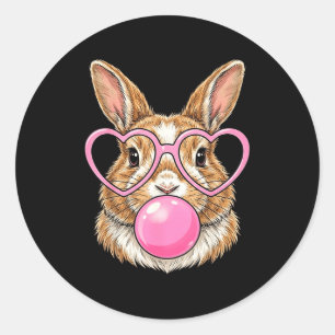 Funny cute bunny bubble gum rabbit heart glasses classic round sticker