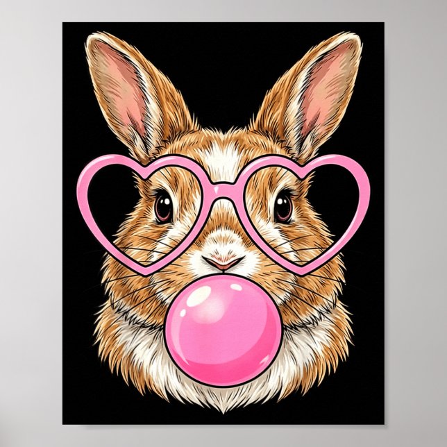 Funny cute bunny bubble gum rabbit heart glasses poster (Front)