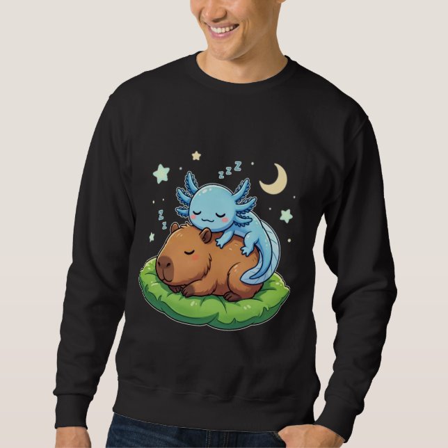 Funny Cute Capybara and Axolotl Sleeping Peaceful  Sweatshirt (Front)