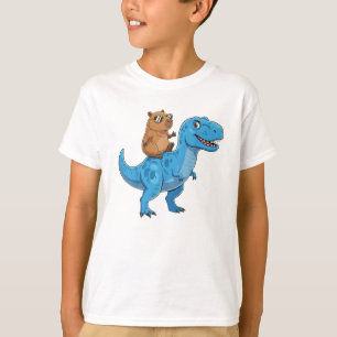 Funny Cute Capybara Riding Dinosaur T Rex Dino Boy T-Shirt
