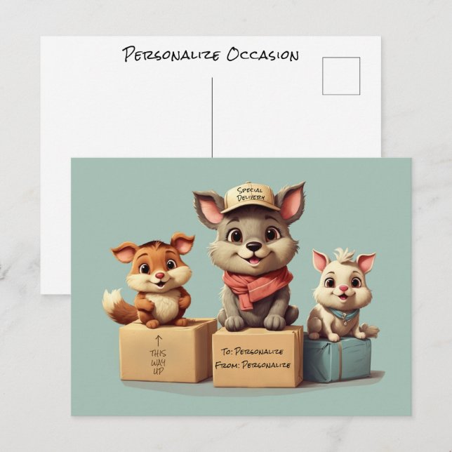 Funny Cute Cartoon Animals Any Occasion Delivery Postcard (Front/Back)