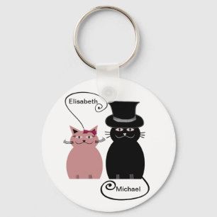 funny cute cartoon cats love couple personalised key ring