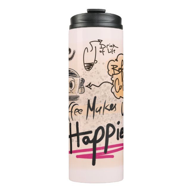 Funny Cute Cartoon Coffee Lover Doodle Thermal Tumbler (Front)