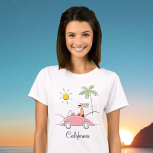 Funny Cute Cartoon Lady Fancy Car California Women T-Shirt