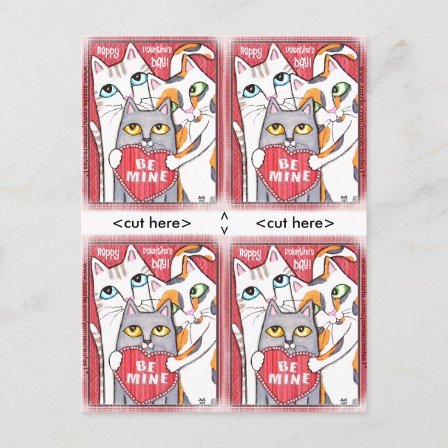 Funny & Cute Cat 4 Valentines Flat Cards (Front)