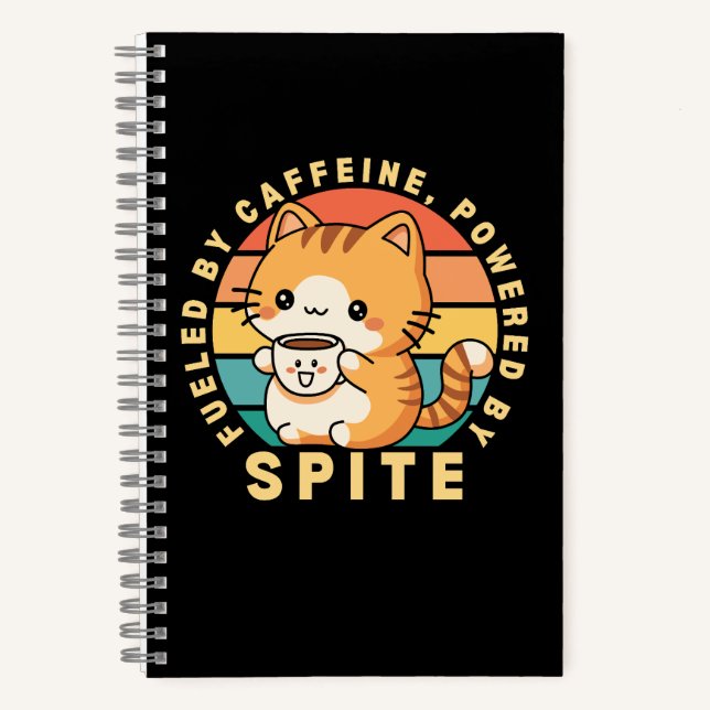 Funny Cute Cat Animal Coffee Quote Retro Sunset Notebook (Front)