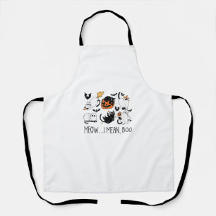 Funny Cute Cat Boo Ghost Halloween Meow I Mean Boo Apron