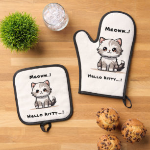 Funny Cute Cat Catmas Humour  Oven Mitt & Pot Holder Set