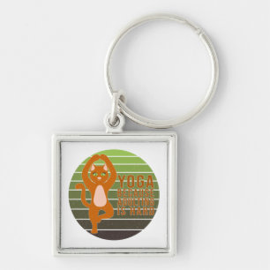 Funny cute cat doing yoga. funny yoga design key ring