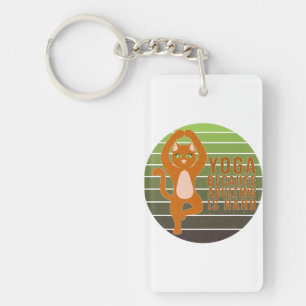 Funny cute cat doing yoga. funny yoga design key ring